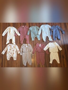 EUC (9) Long-Sleeve Baby One-Piece Bodysuits & Footies- Neutral & Pastel Colors
